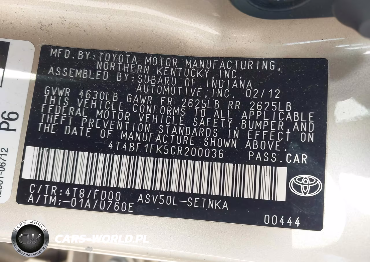 2012 Toyota Camry Le VIN:4T4BF1FK5CR200036 - 9