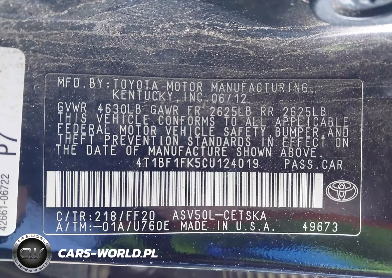 2012 Toyota Camry Se VIN:4T1BF1FK5CU124019 - 9