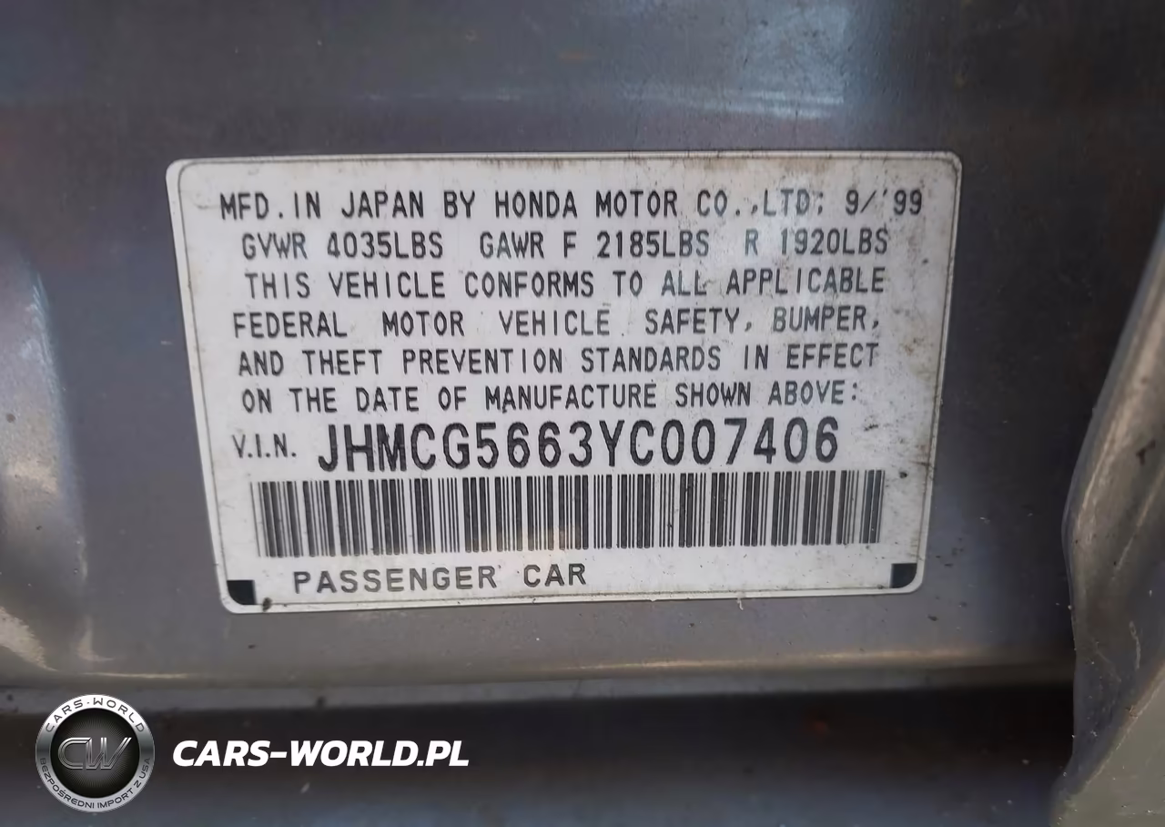 2000 Honda Accord 2.3 Ex VIN:JHMCG5663YC007406 - 9