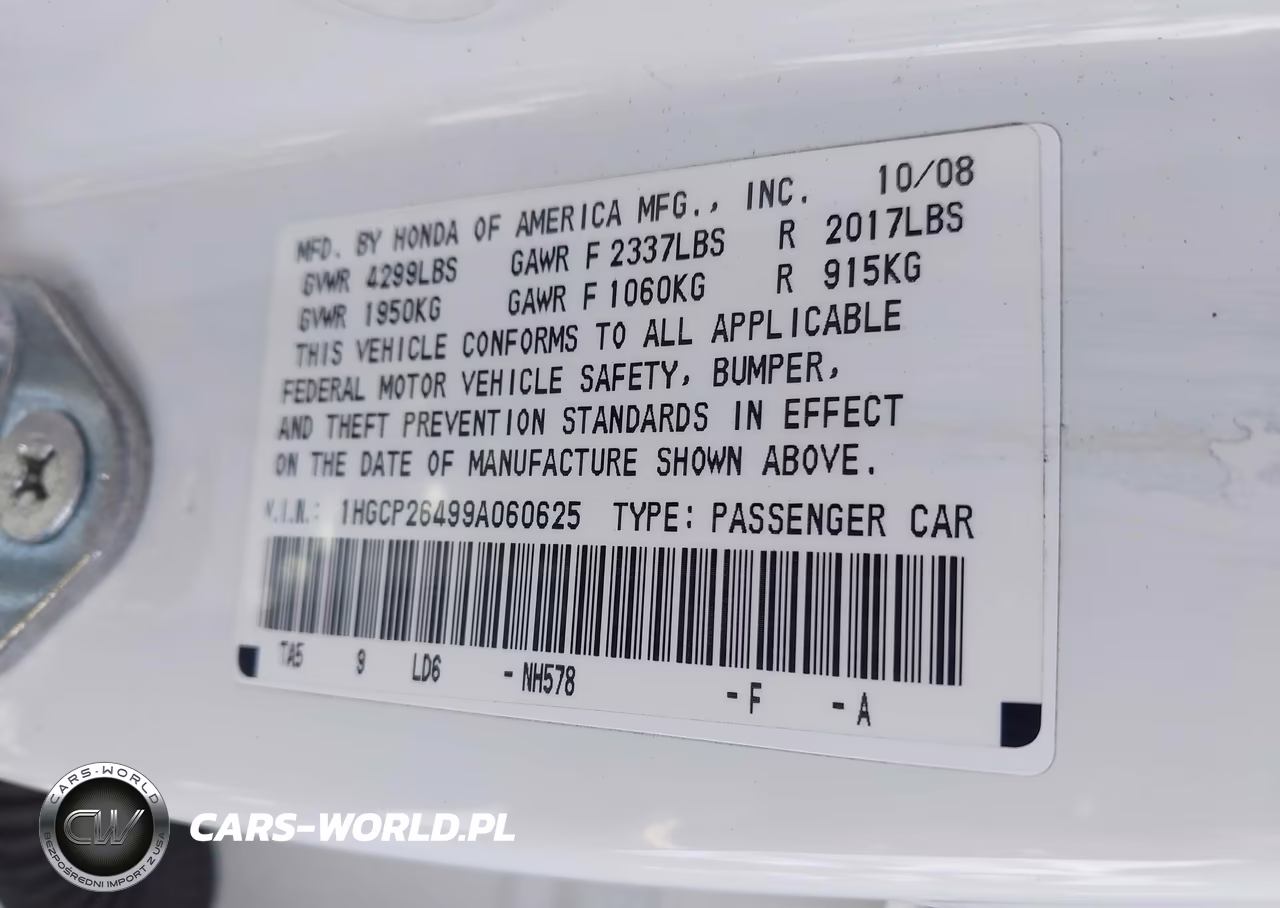 2009 Honda Accord 2.4 Lx-P VIN:1HGCP26499A060625 - 9