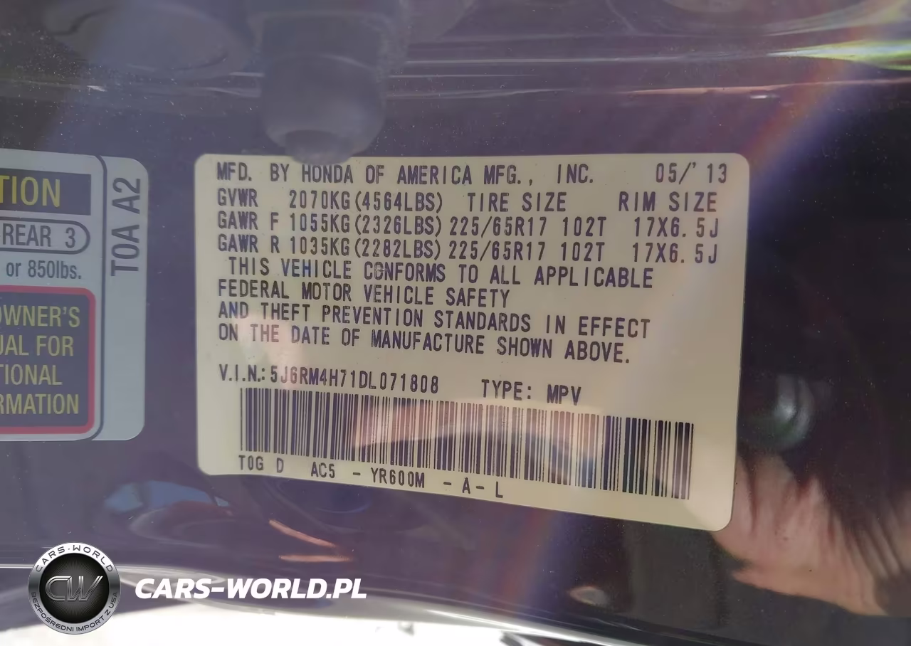 2013 Honda Cr-V Ex-L VIN:5J6RM4H71DL071808 - 9