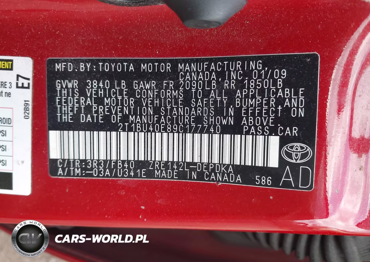 2009 Toyota Corolla Le VIN:2T1BU40E89C177740 - 9