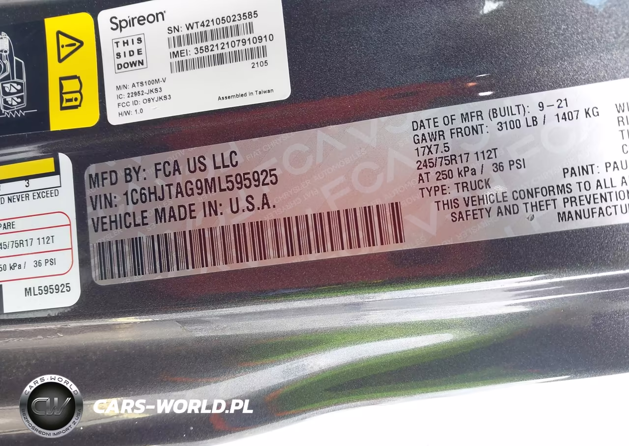 2021 Jeep Gladiator Sport S 4X4 VIN:1C6HJTAG9ML595925 - 9