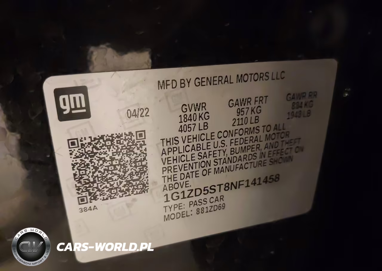 CHEVROLET MALIBU LT VIN:1G1ZD5ST8NF141458 - 9