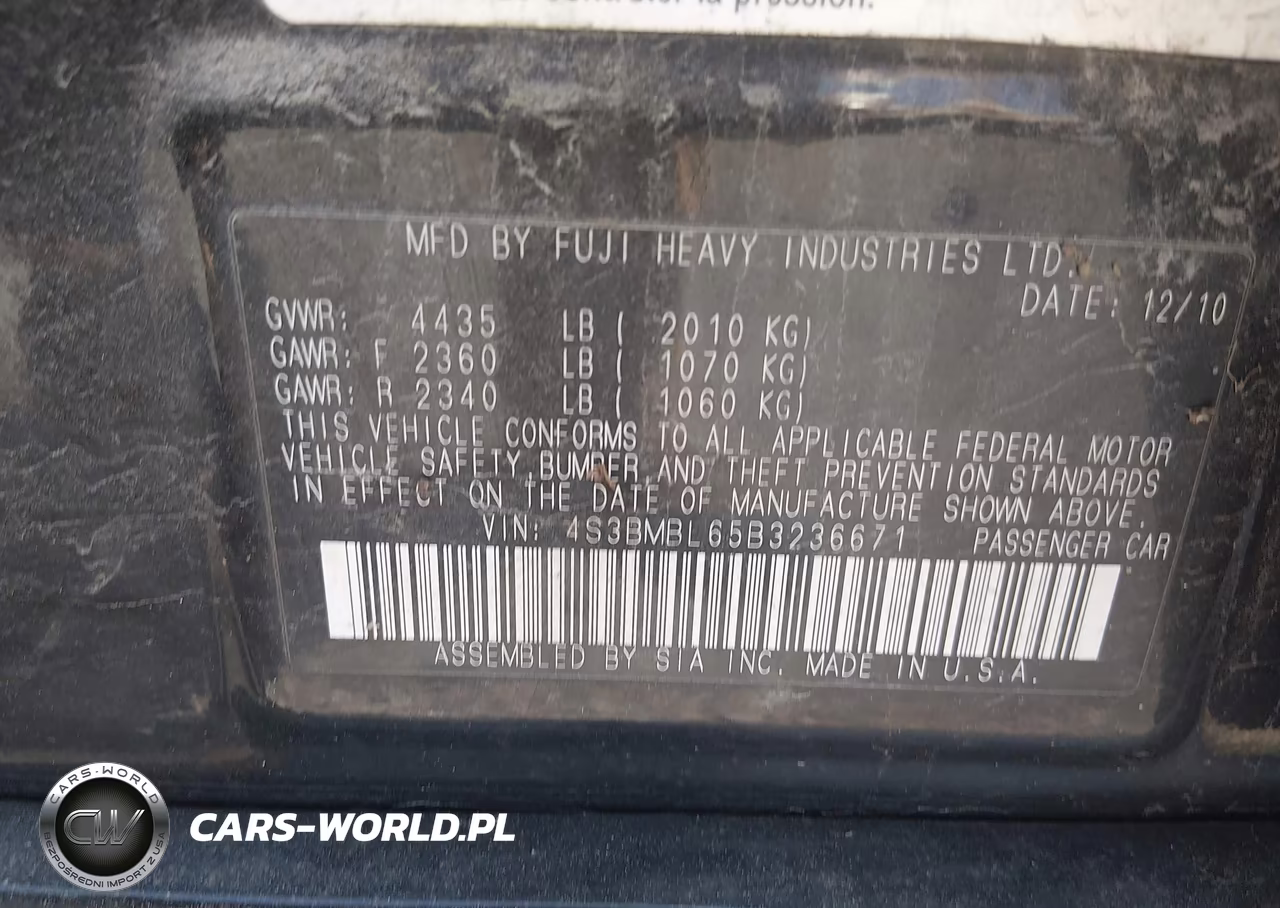 2011 Subaru Legacy 2.5I Limited VIN:4S3BMBL65B3236671 - 9