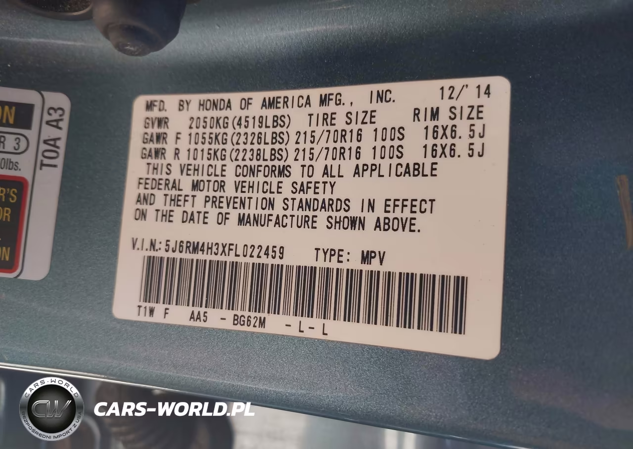 2015 Honda Cr-V Lx VIN:5J6RM4H3XFL022459 - 9
