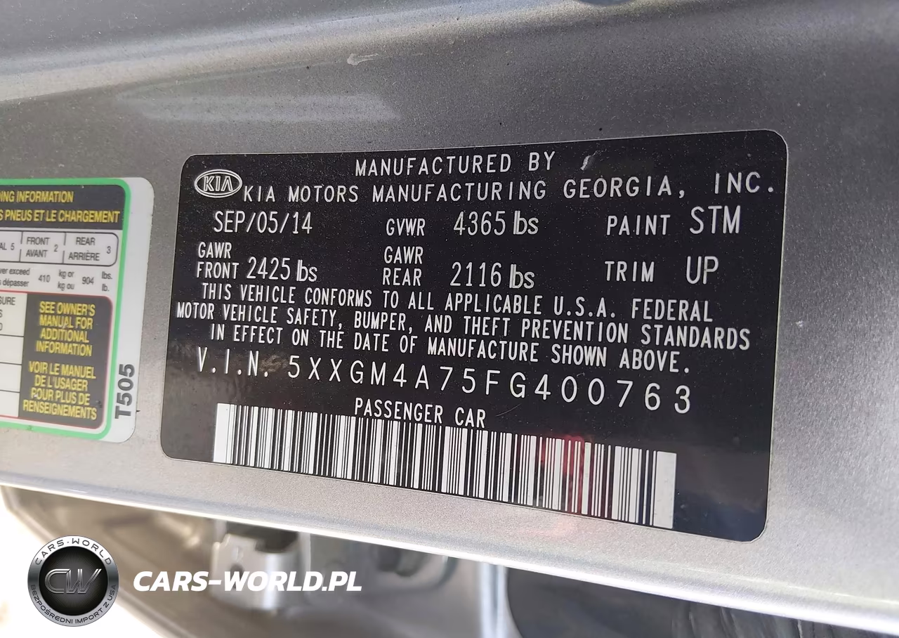 2015 Kia Optima Lx VIN:5XXGM4A75FG400763 - 9