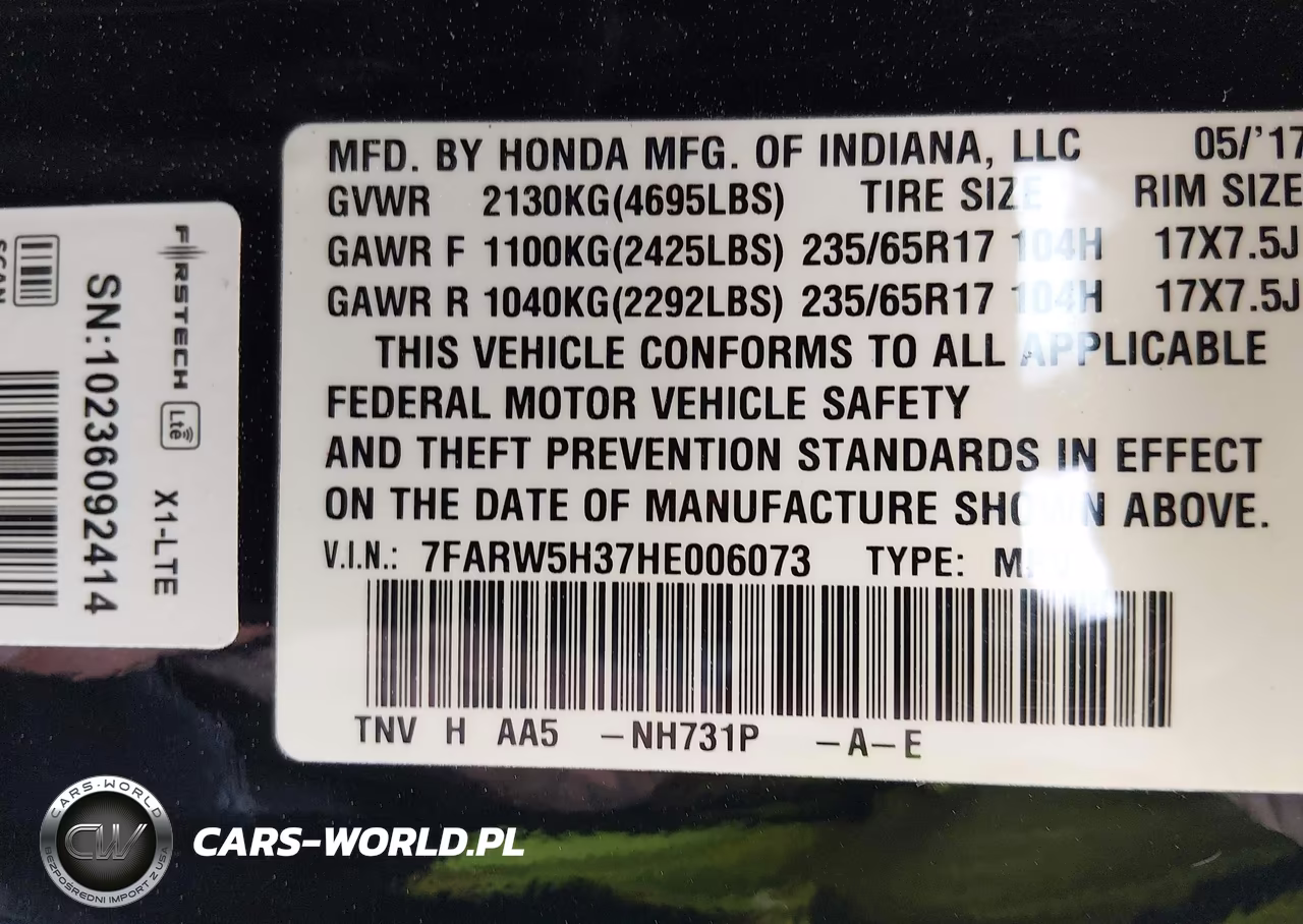 2017 Honda Cr-V Lx VIN:7FARW5H37HE006073 - 9
