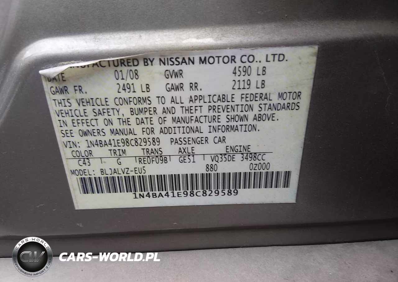2008 Nissan Maxima 3.5 Se VIN:1N4BA41E98C829589 - 9
