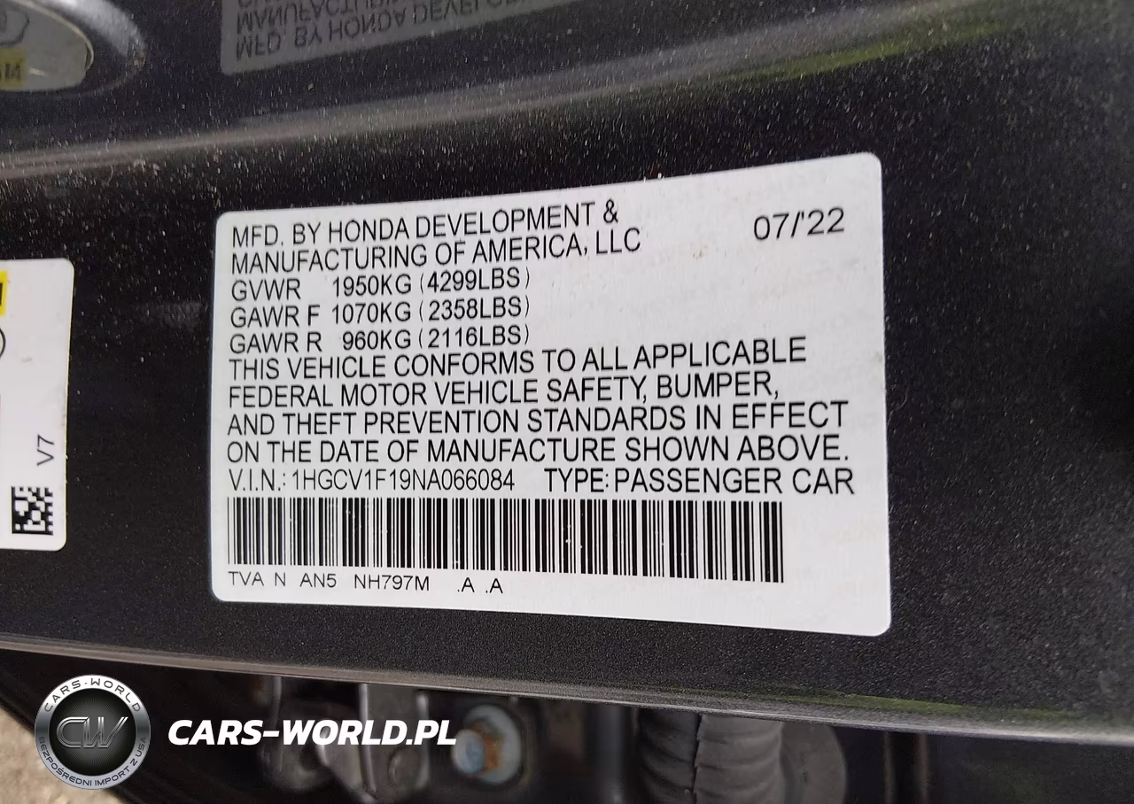 2022 Honda Accord Lx VIN:1HGCV1F19NA066084 - 9