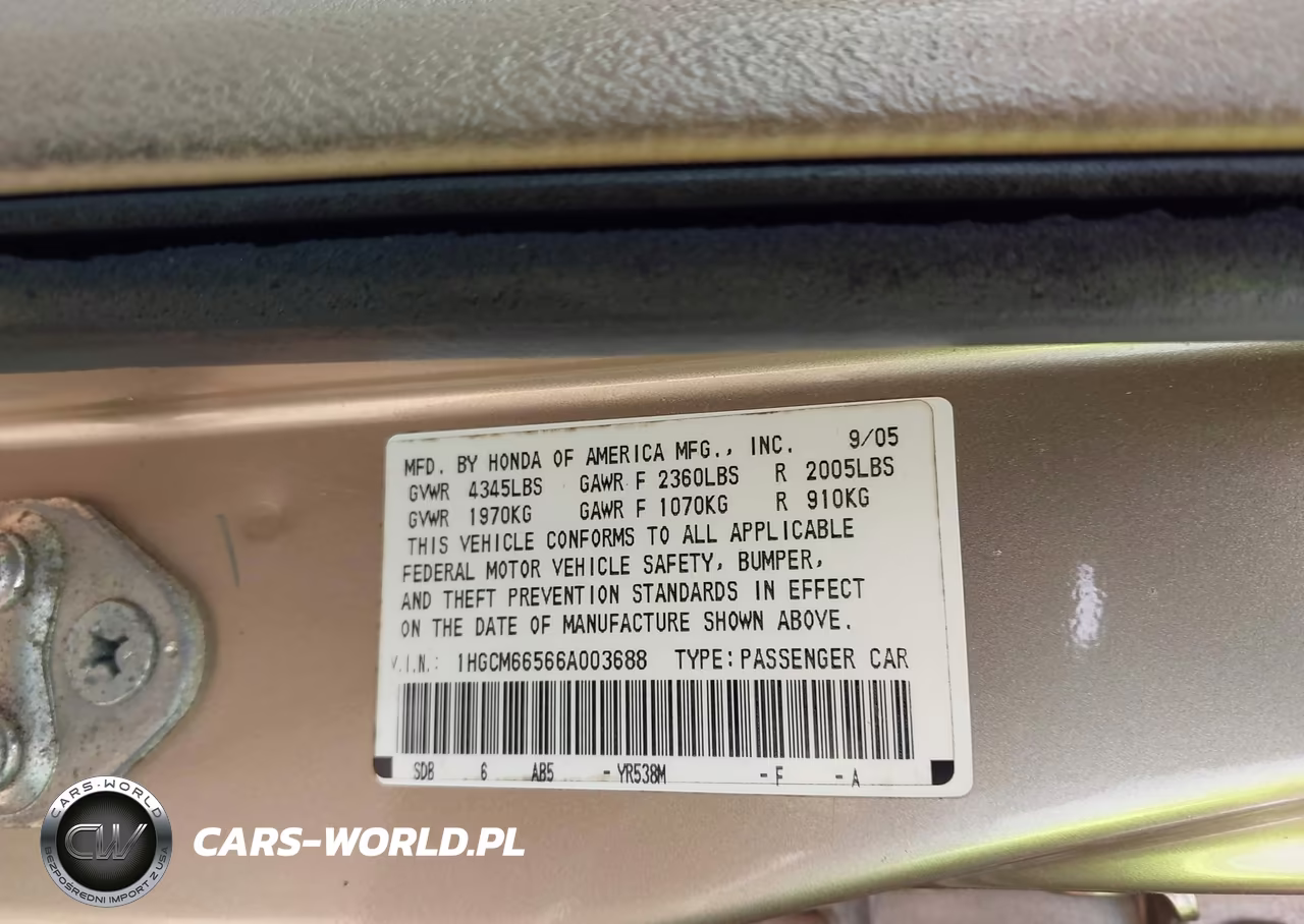 2006 Honda Accord 3.0 Ex VIN:1HGCM66566A003688 - 9