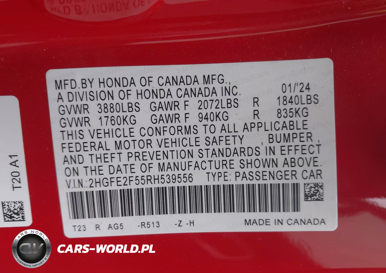 2024 Honda Civic Sport VIN:2HGFE2F55RH539556 - 9