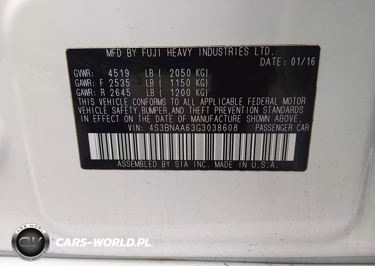 2016 Subaru Legacy 2.5I VIN:4S3BNAA63G3038608 - 9