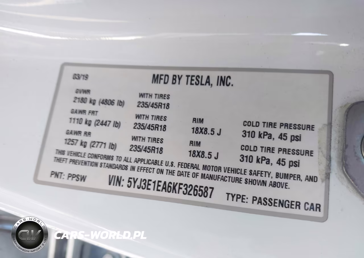 2019 Tesla Model 3 Long Range-Mid Range-Standard Range-Standard Range Plus VIN:5YJ3E1EA6KF326587 - 9