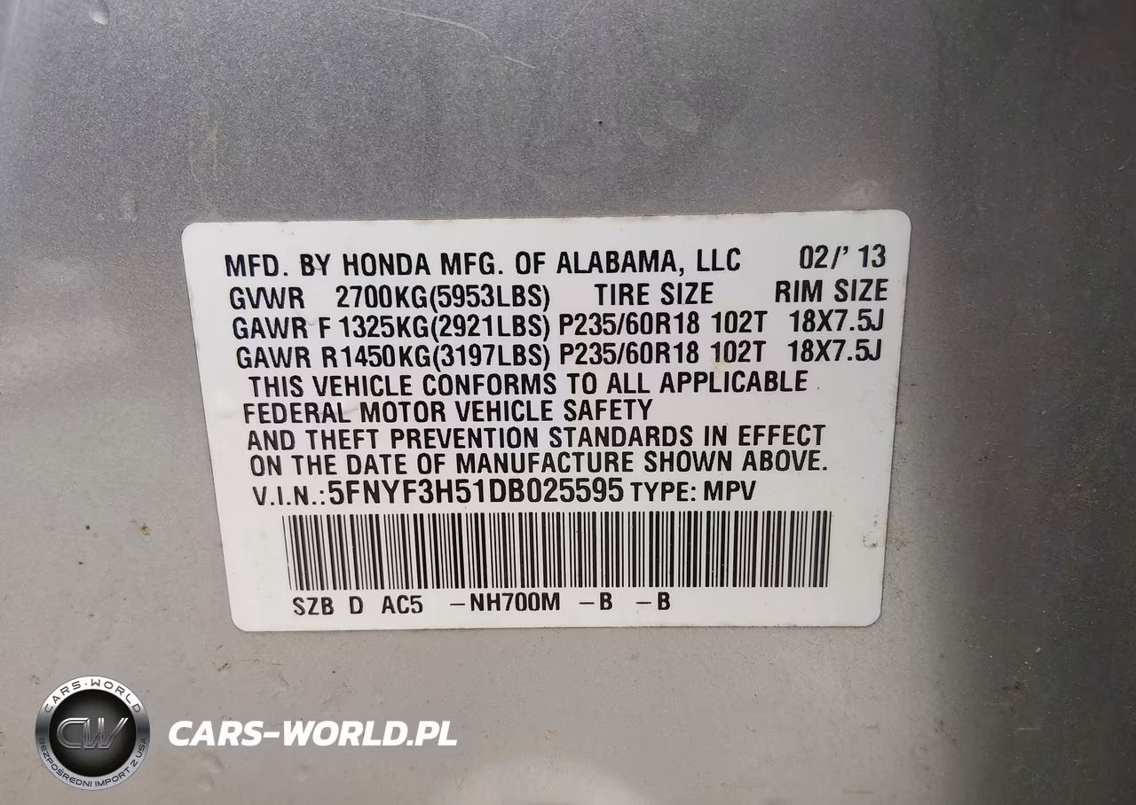 2013 Honda Pilot Ex-L VIN:5FNYF3H51DB025595 - 9