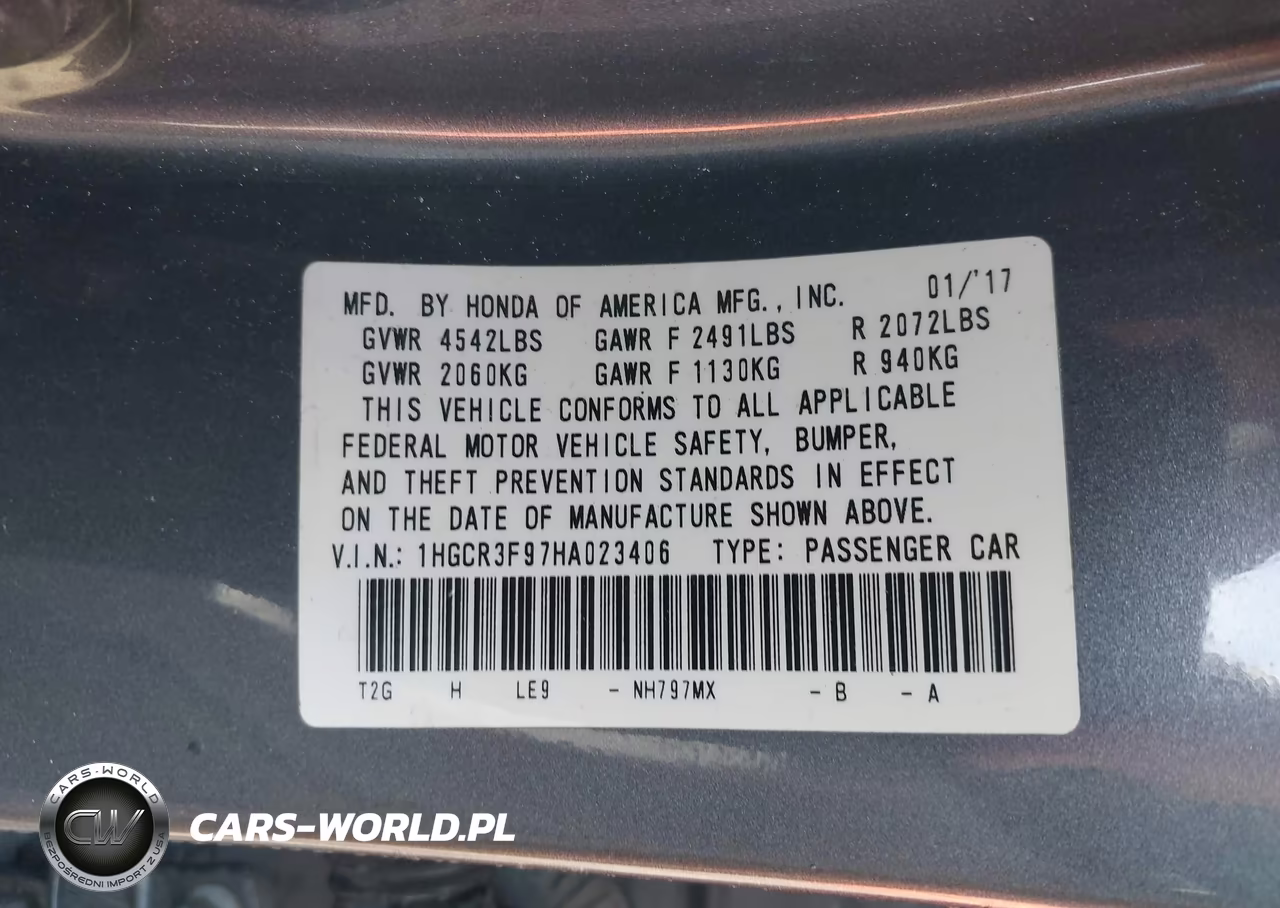 2017 Honda Accord Touring V6 VIN:1HGCR3F97HA023406 - 9