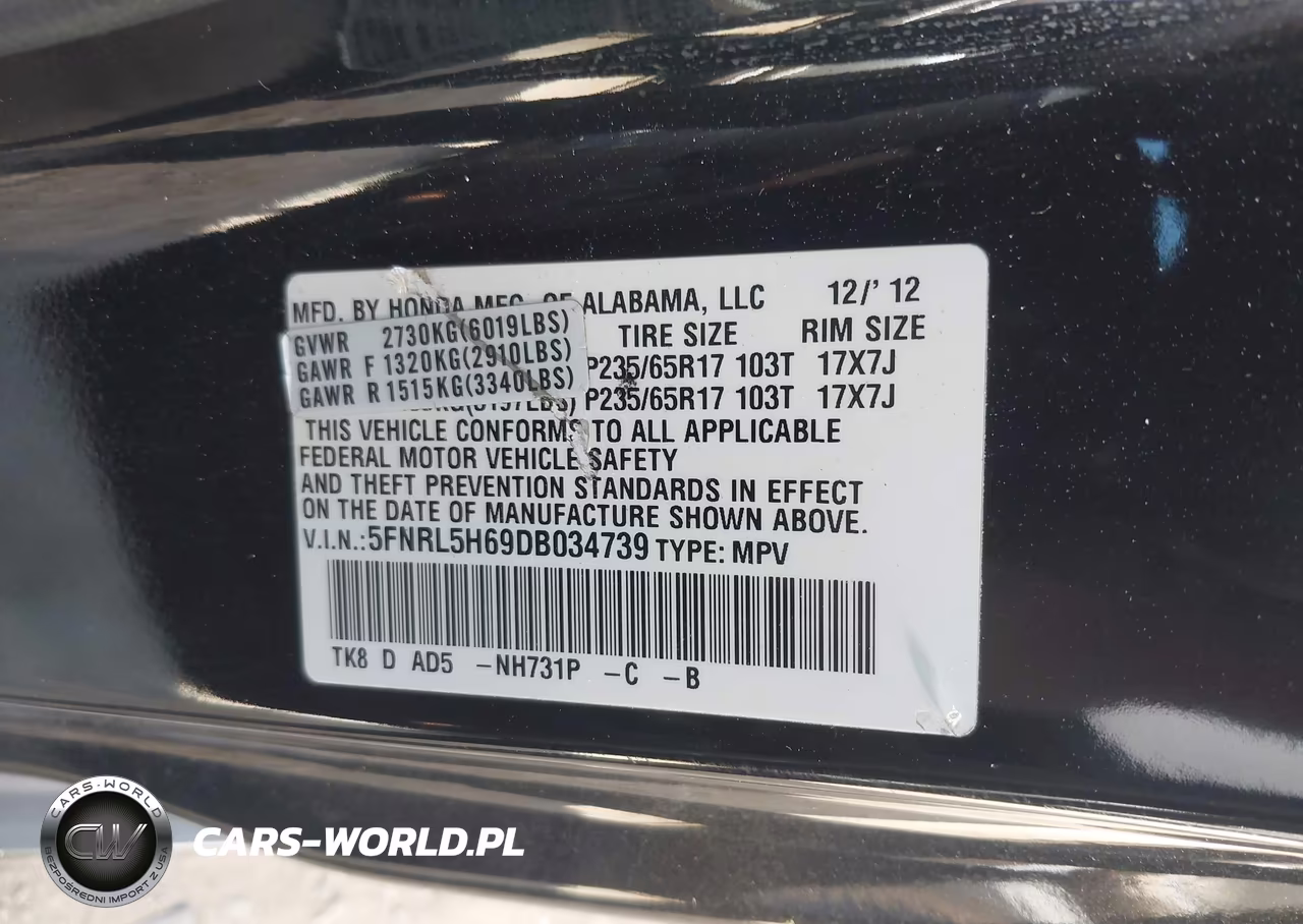 2013 Honda Odyssey Ex-L VIN:5FNRL5H69DB034739 - 9