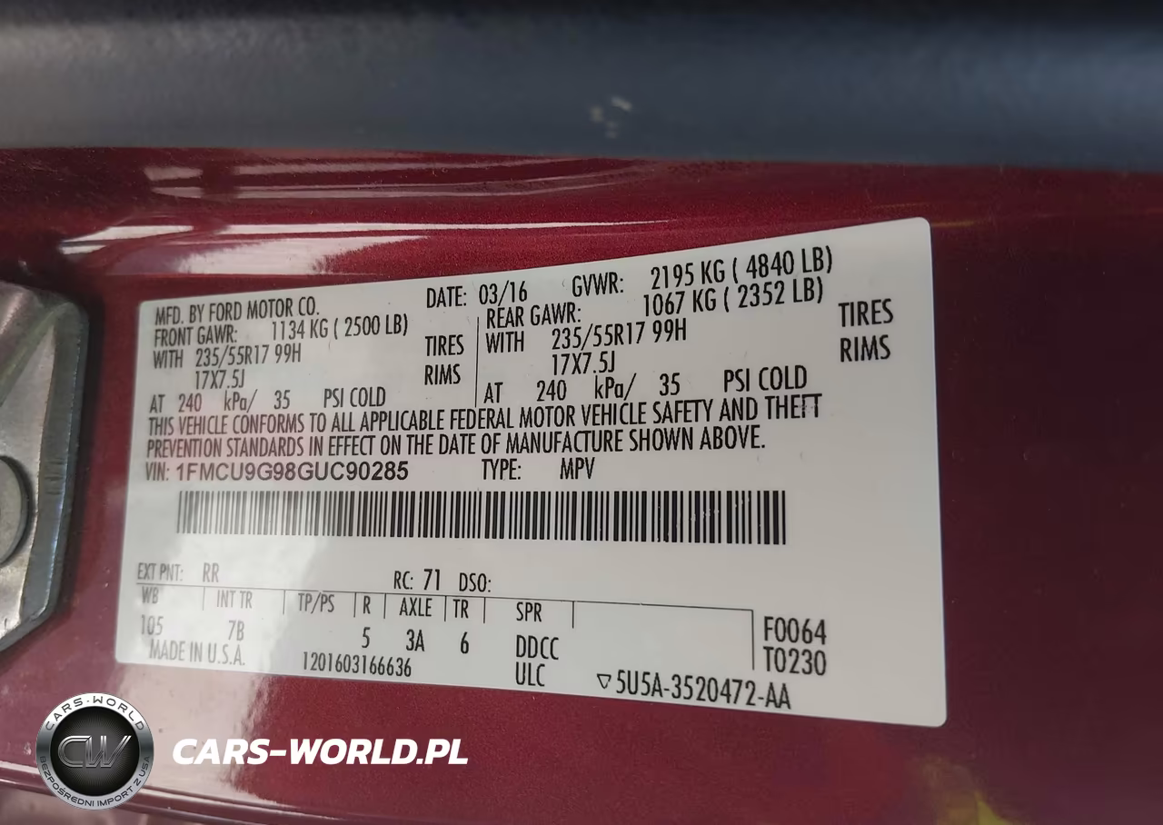 2016 Ford Escape Se VIN:1FMCU9G98GUC90285 - 9