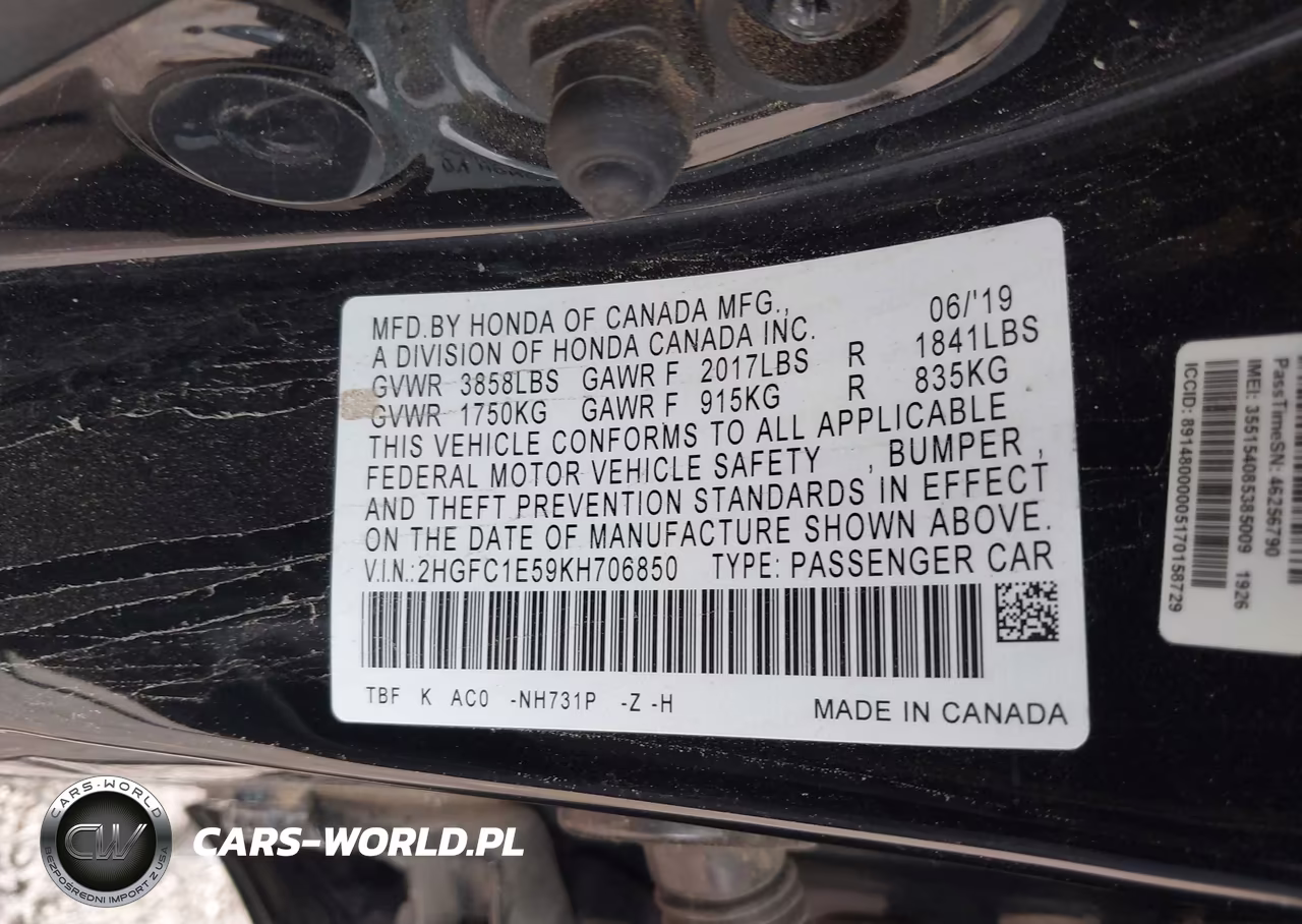 2019 Honda Civic Si VIN:2HGFC1E59KH706850 - 9
