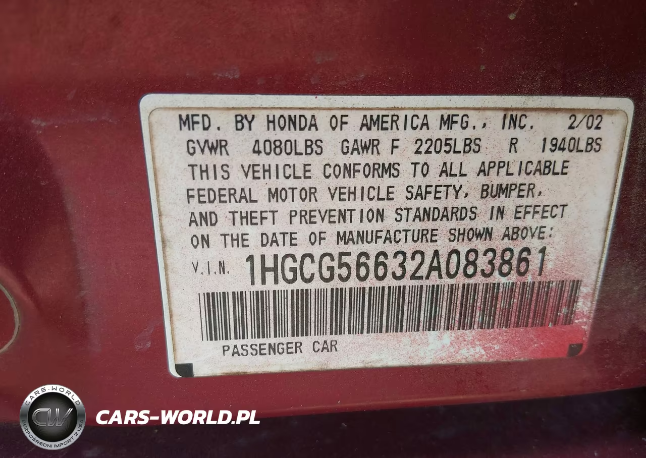 2002 Honda Accord 2.3 Ex VIN:1HGCG56632A083861 - 9