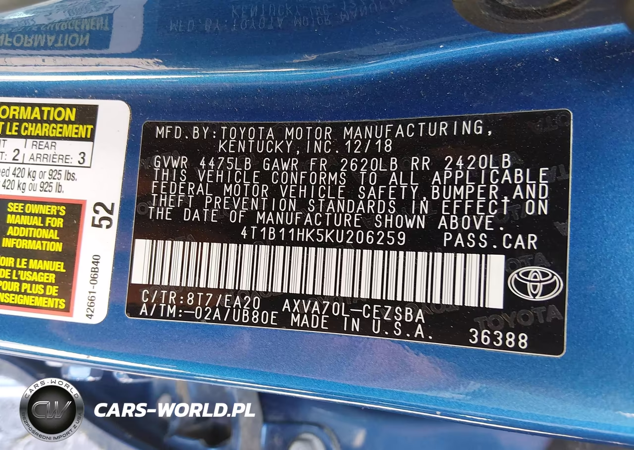 2019 Toyota Camry Se VIN:4T1B11HK5KU206259 - 9