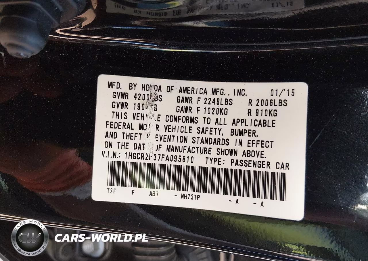 2015 Honda Accord Lx VIN:1HGCR2F37FA095810 - 9