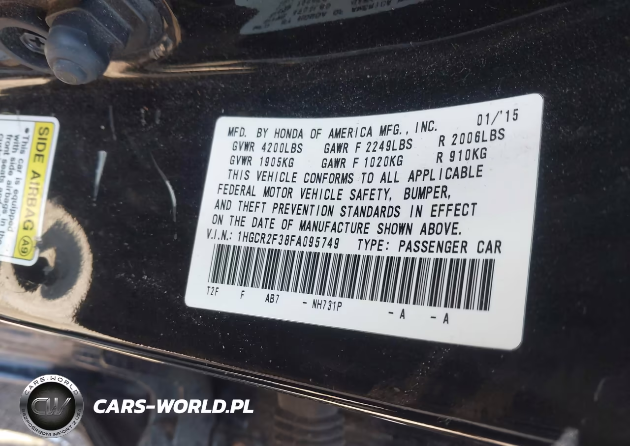 2015 Honda Accord Lx VIN:1HGCR2F38FA095749 - 9