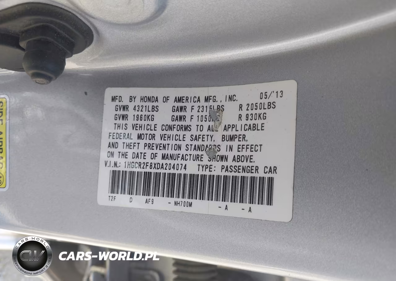 2013 Honda Accord Ex-L VIN:1HGCR2F8XDA204074 - 9