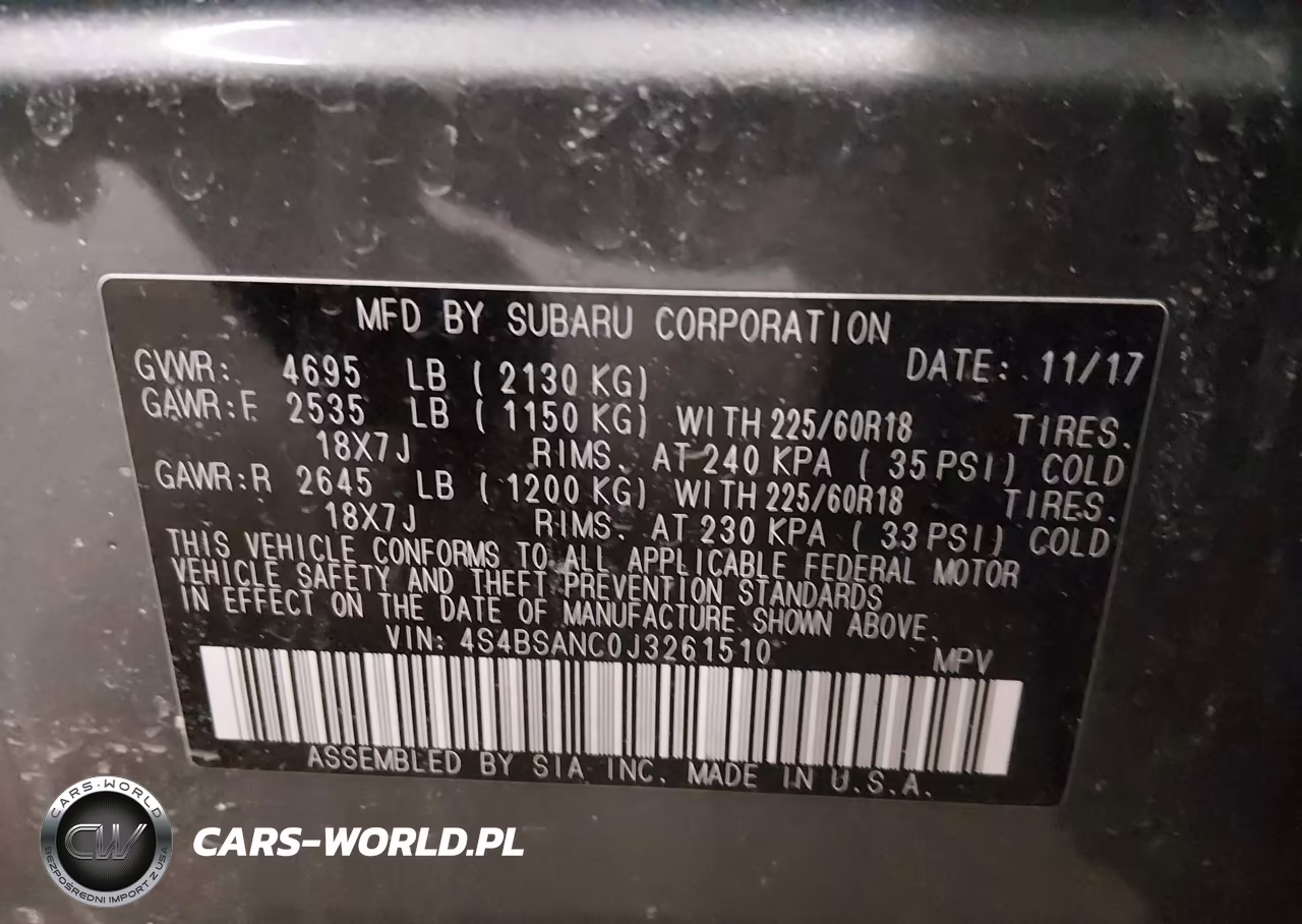 2018 Subaru Outback 2.5I Limited VIN:4S4BSANC0J3261510 - 9