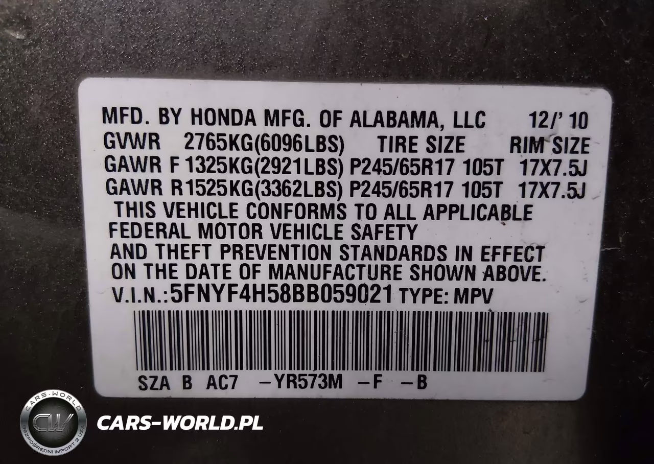 2011 Honda Pilot Ex-L VIN:5FNYF4H58BB059021 - 9