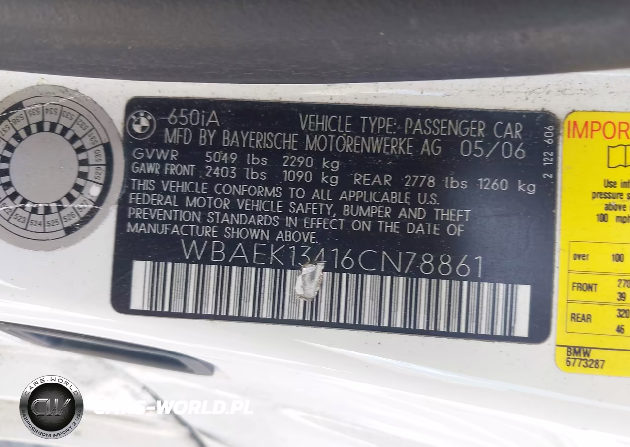 2006 BMW 650I VIN:WBAEK13416CN78861 - 9