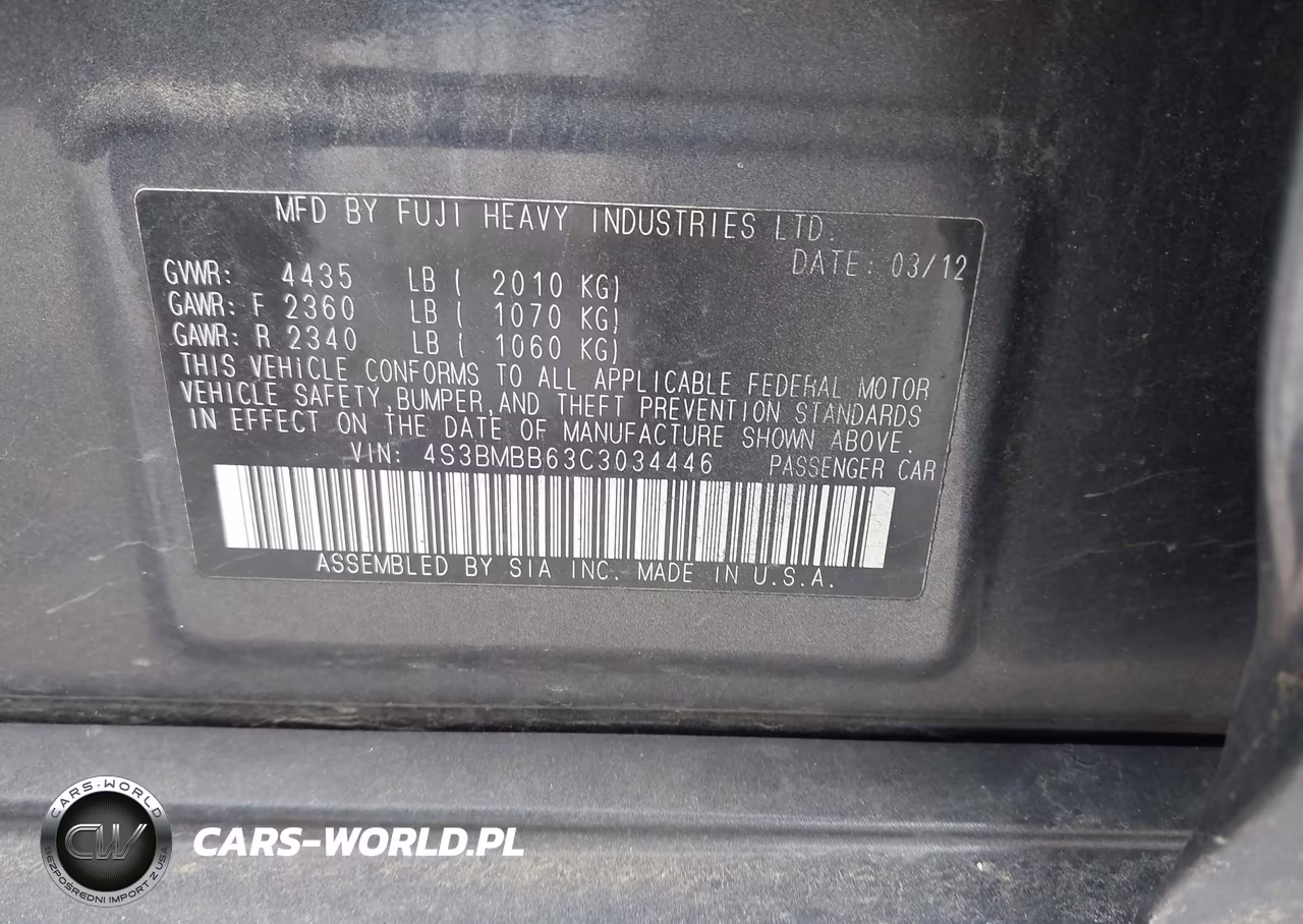 2012 Subaru Legacy 2.5I Premium VIN:4S3BMBB63C3034446 - 9