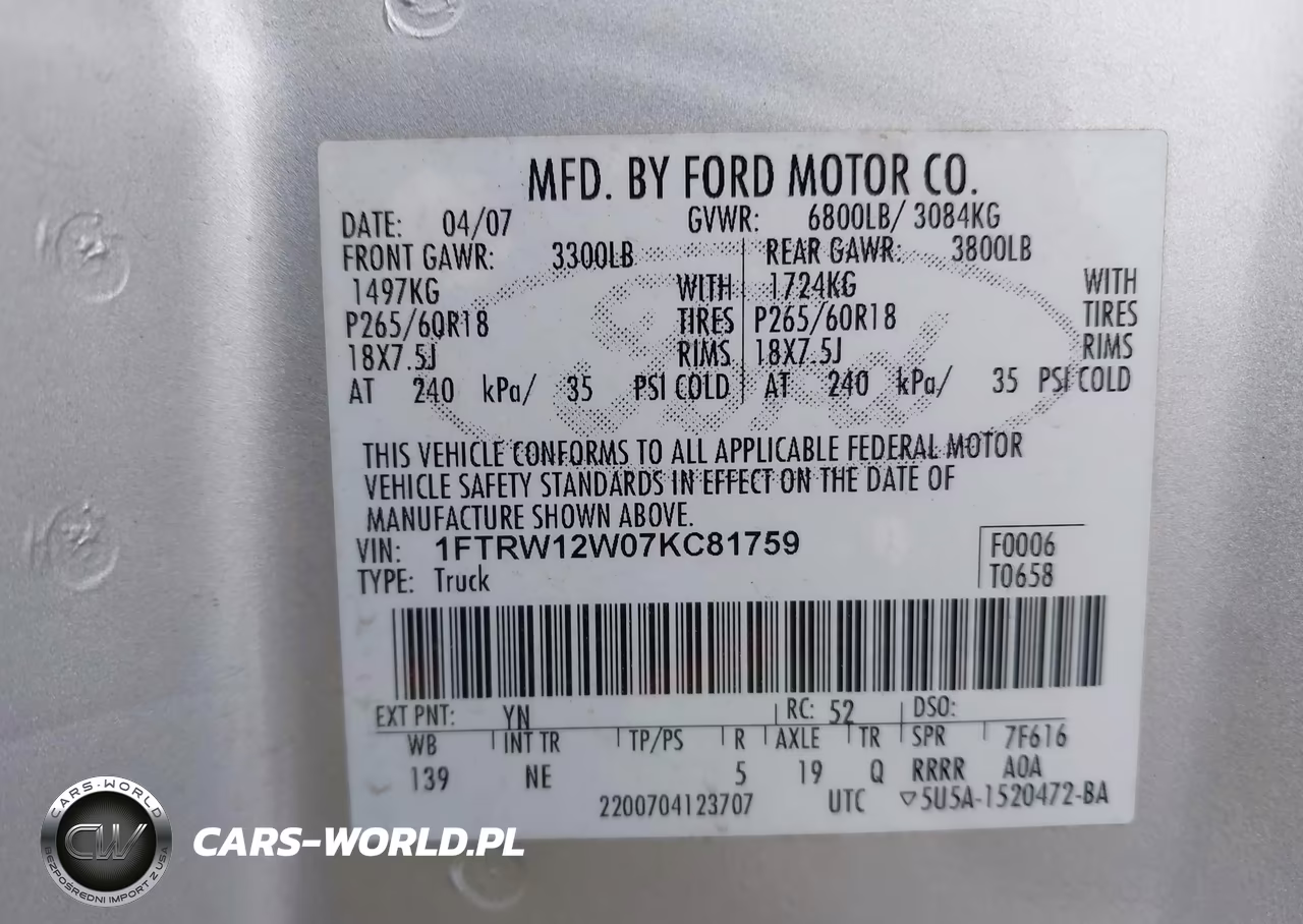 2007 Ford F-150 Xlt VIN:1FTRW12W07KC81759 - 9