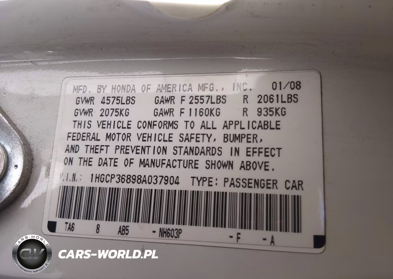 2008 Honda Accord 3.5 Ex-L VIN:1HGCP36898A037904 - 9