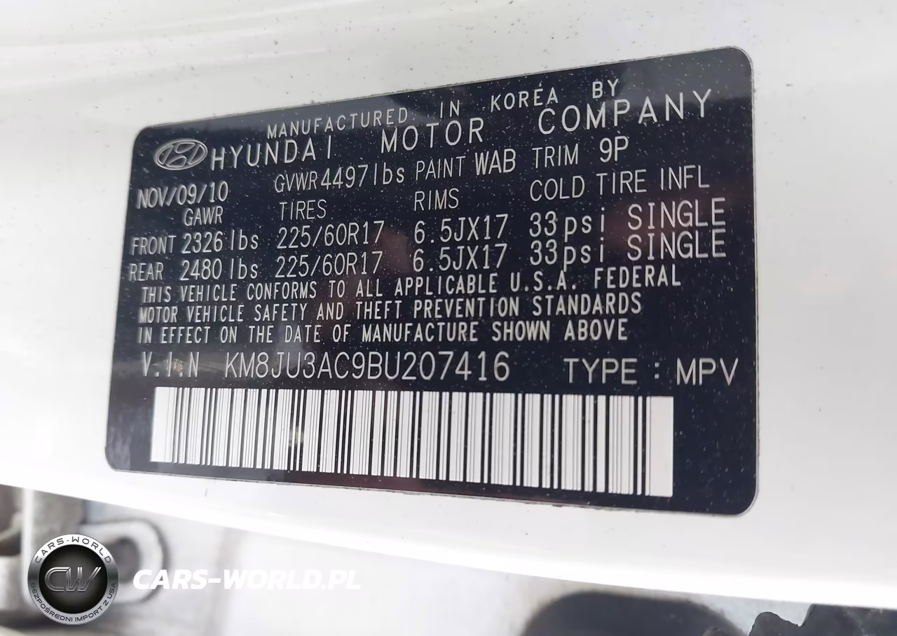 2011 Hyundai Tucson Gls VIN:KM8JU3AC9BU207416 - 9