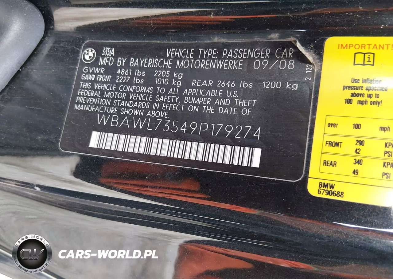 2009 BMW 335I VIN:WBAWL73549P179274 - 9
