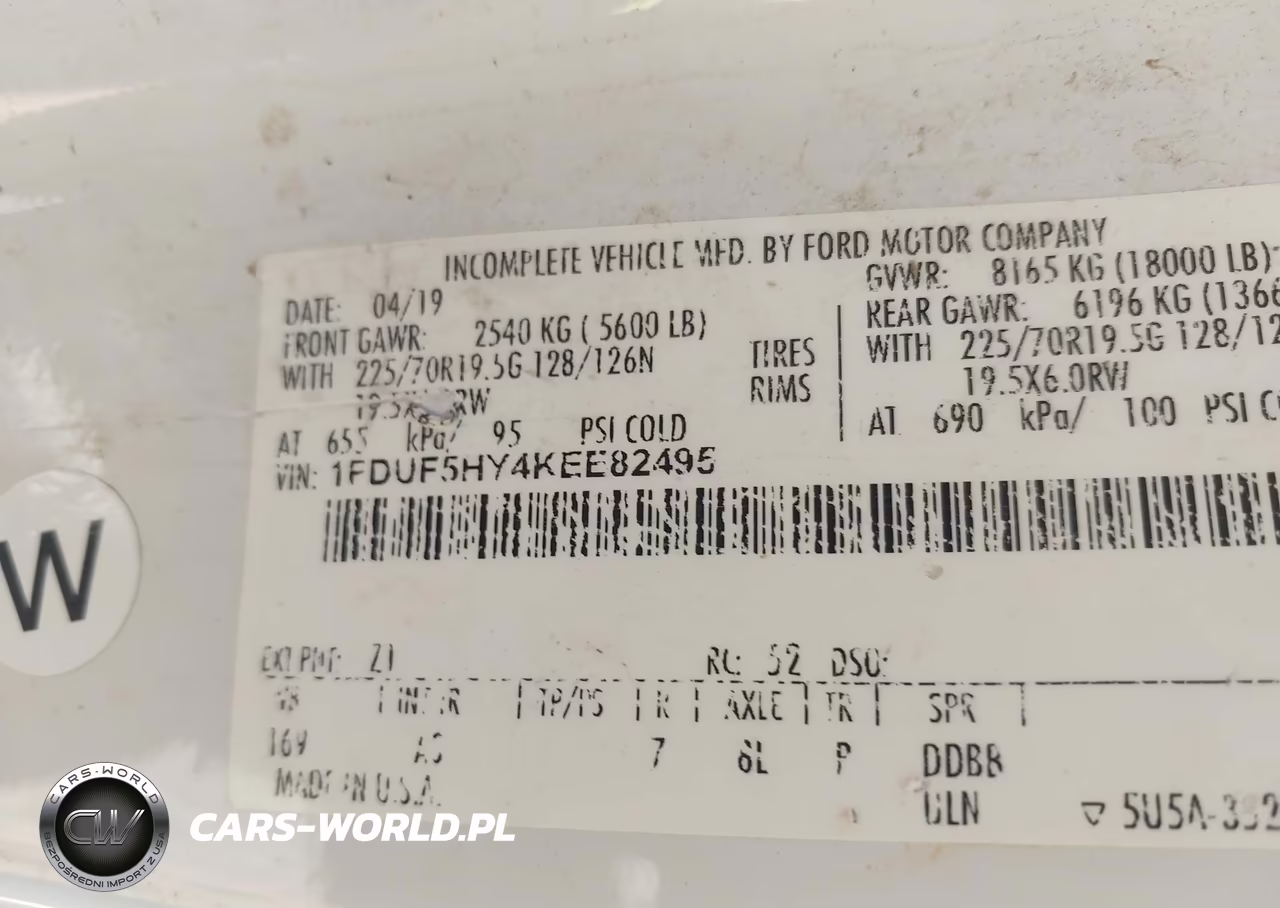 2019 Ford F-550 Chassis Xl VIN:1FDUF5HY4KEE82495 - 8