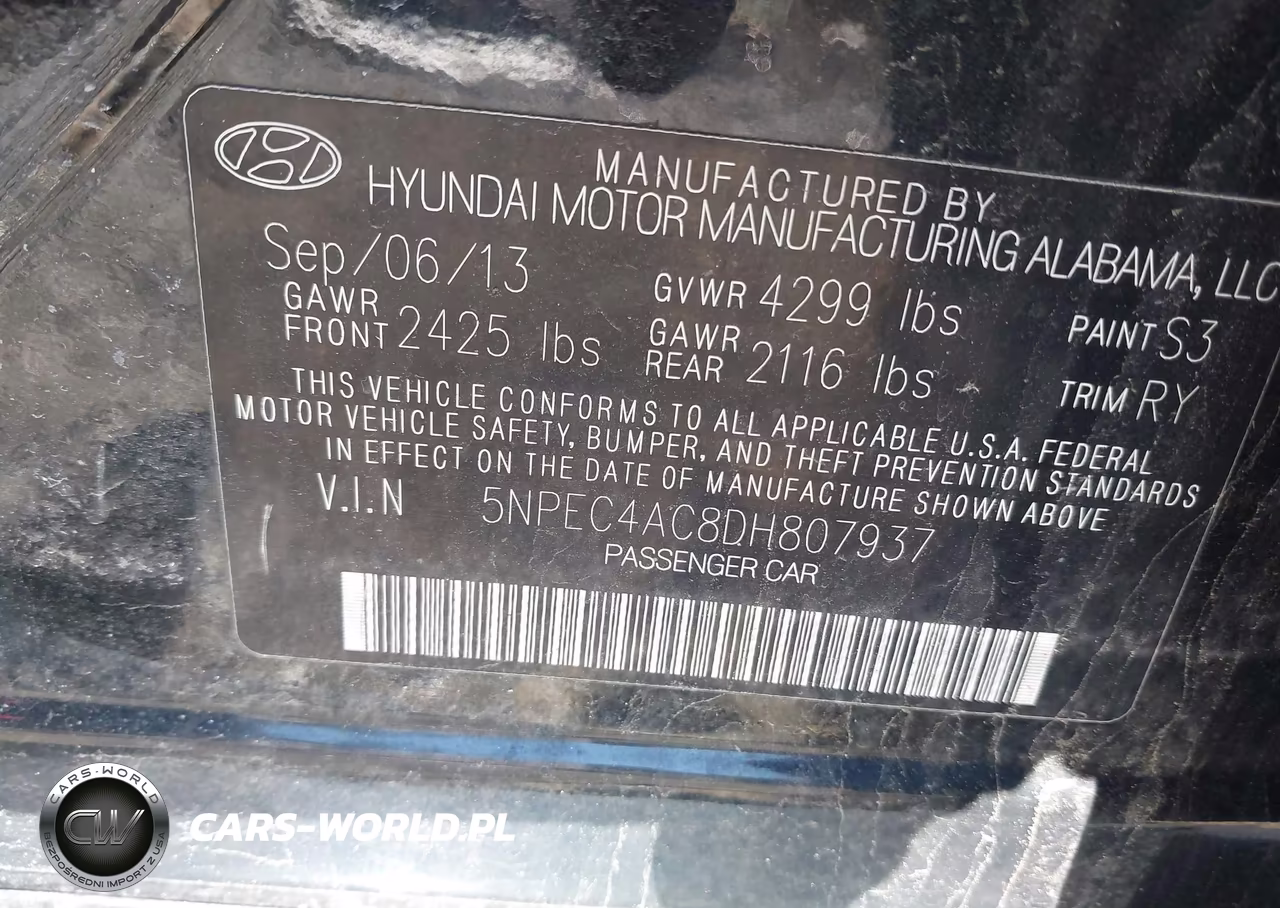 2013 Hyundai Sonata Se VIN:5NPEC4AC8DH807937 - 9