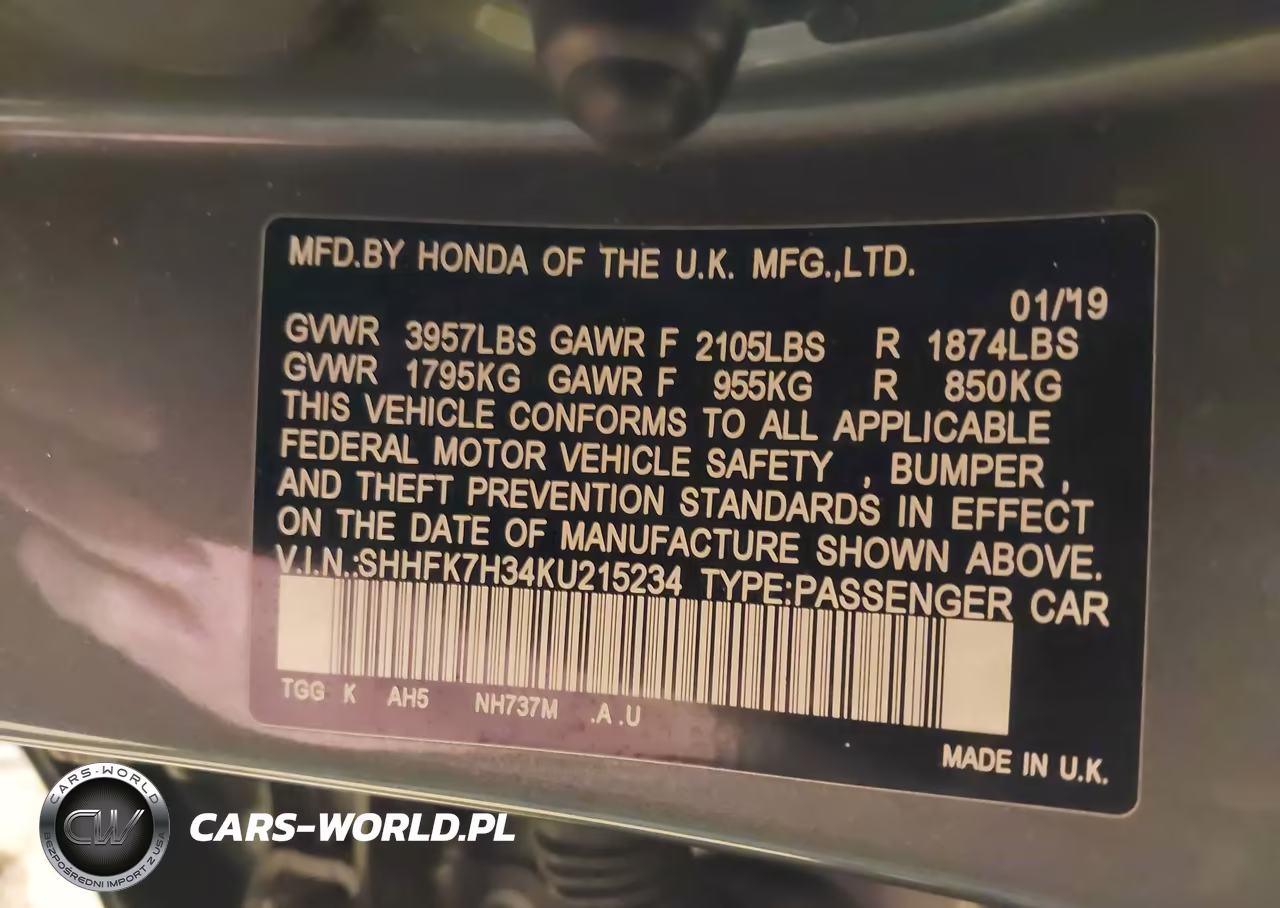 2019 Honda Civic Lx VIN:SHHFK7H34KU215234 - 9