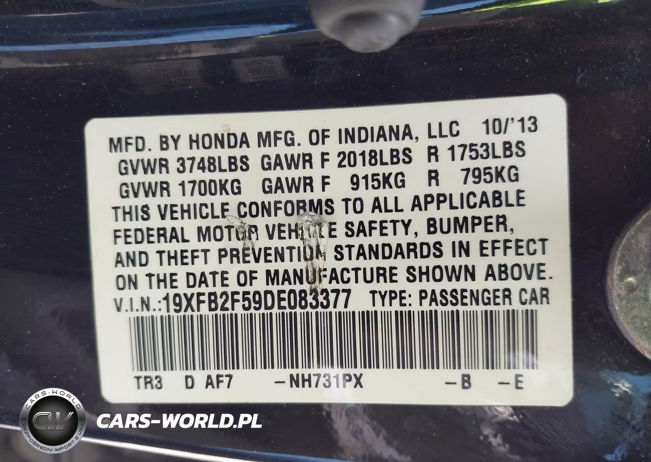 2013 Honda Civic Lx VIN:19XFB2F59DE083377 - 9