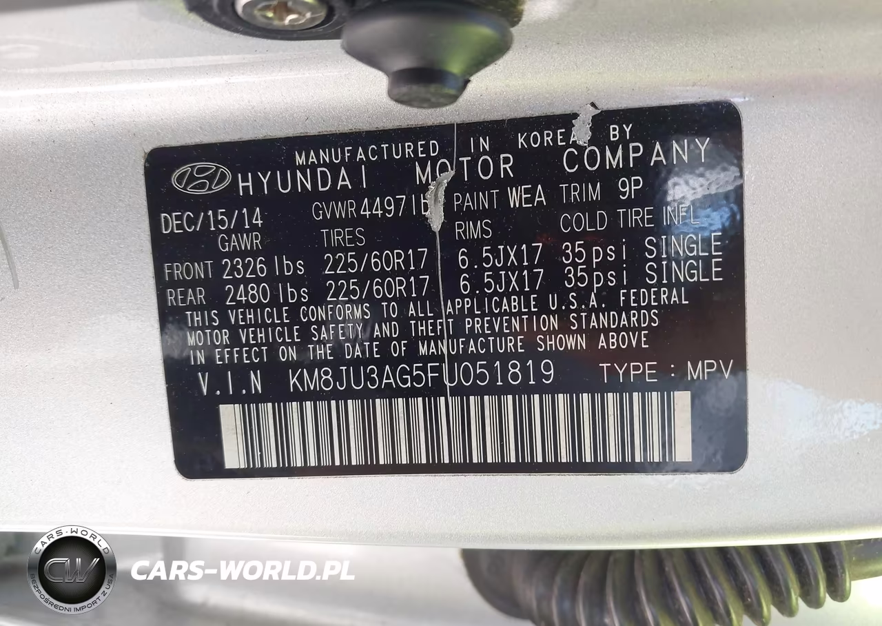 2015 Hyundai Tucson Se VIN:KM8JU3AG5FU051819 - 9