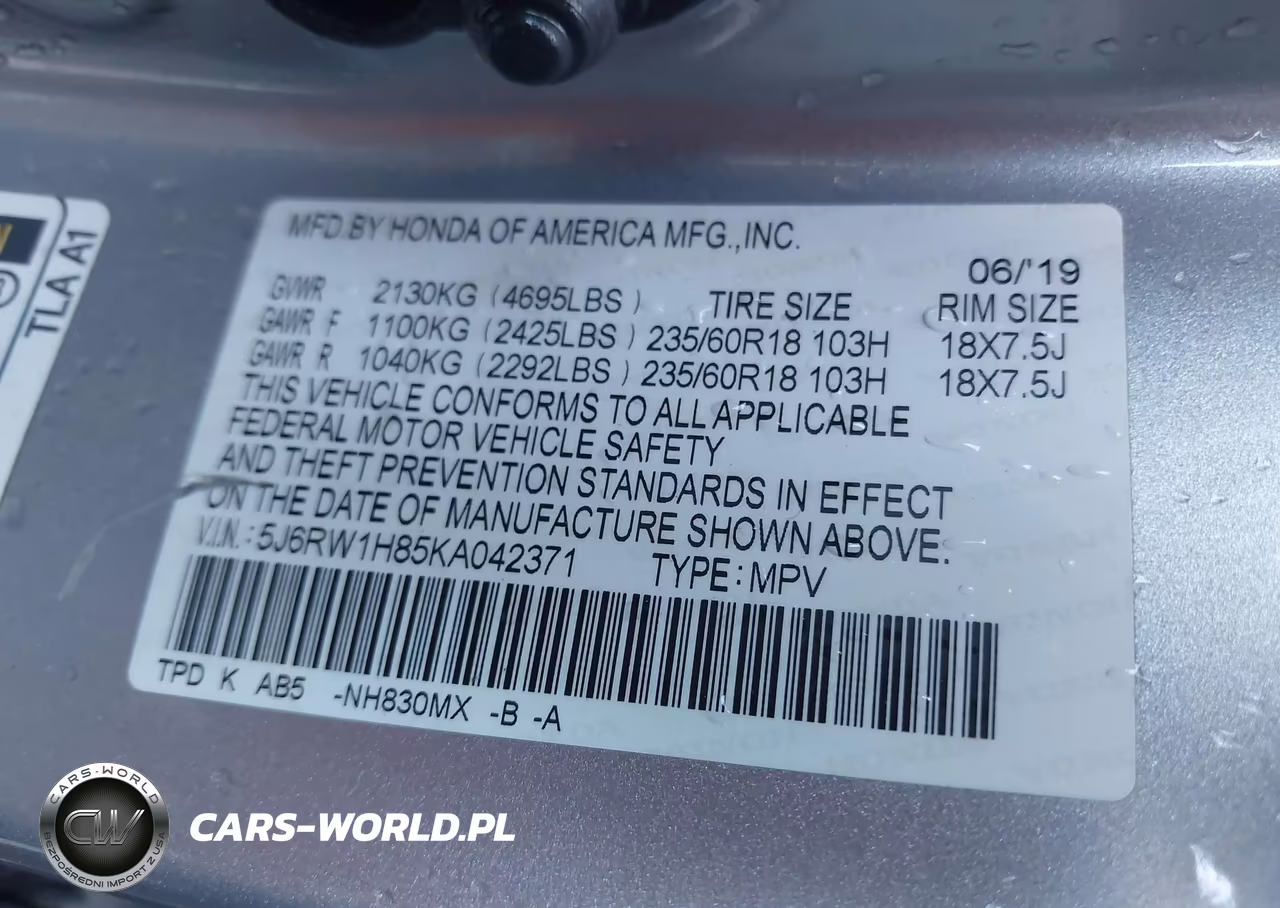 2019 Honda Cr-V Ex-L VIN:5J6RW1H85KA042371 - 9