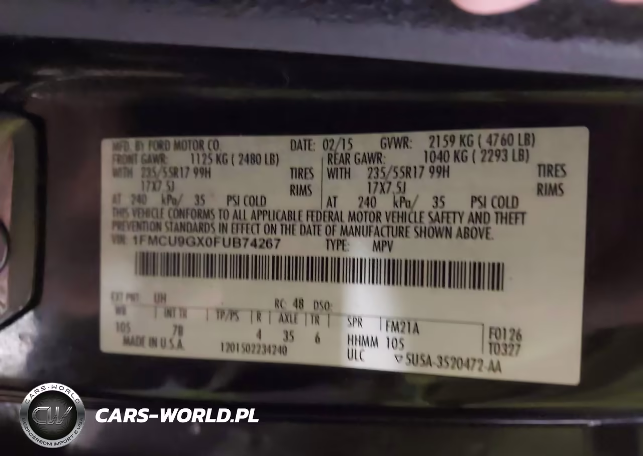 2015 Ford Escape Se VIN:1FMCU9GX0FUB74267 - 9