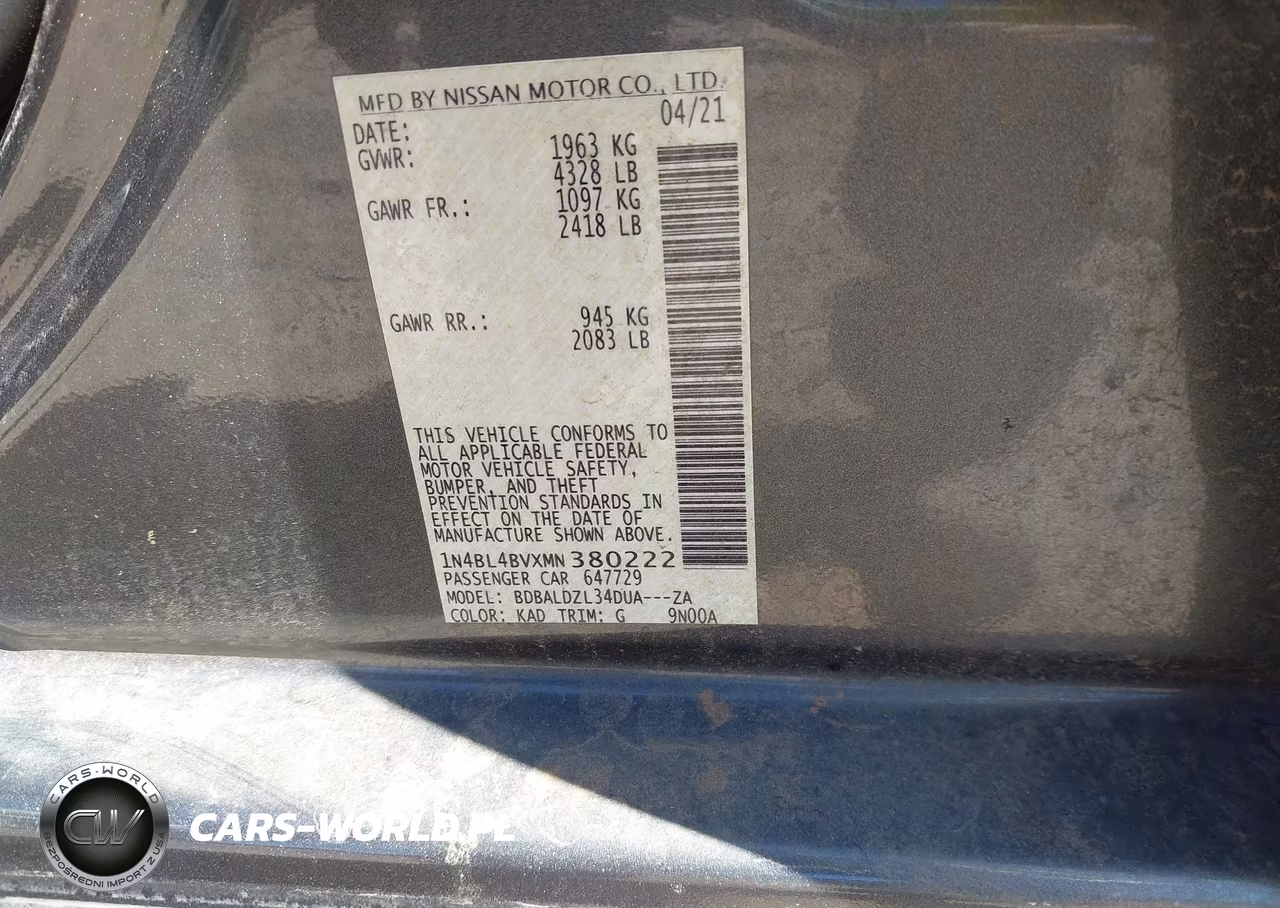 2021 Nissan Altima S Fwd VIN:1N4BL4BVXMN380222 - 9