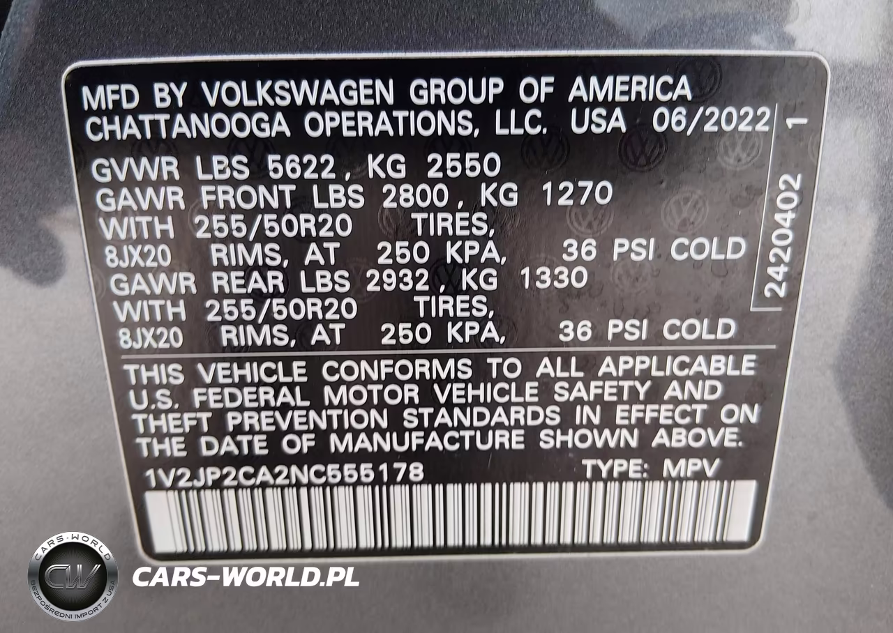 2022 Volkswagen Atlas 2.0T Se W-Technology VIN:1V2JP2CA2NC555178 - 9