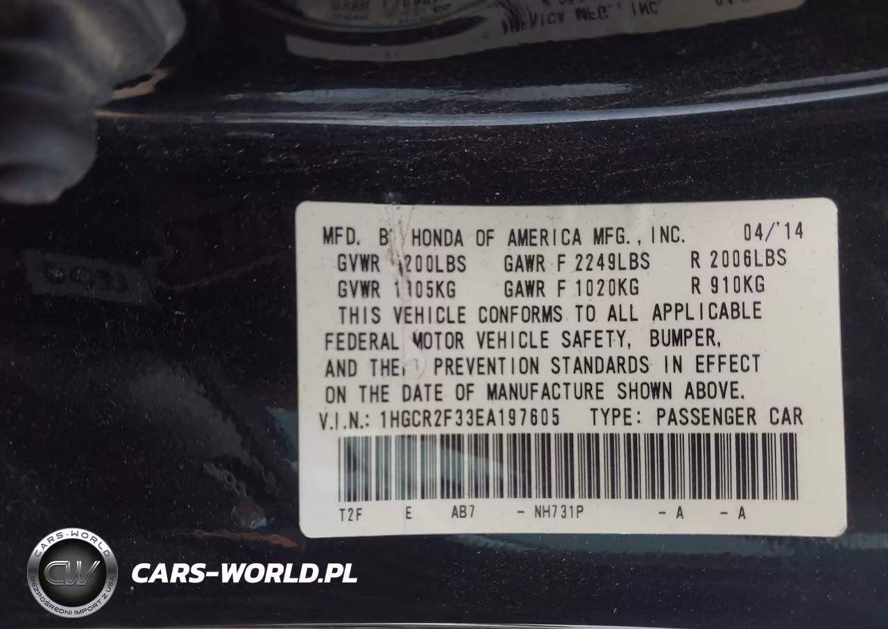 2014 Honda Accord Lx VIN:1HGCR2F33EA197605 - 9