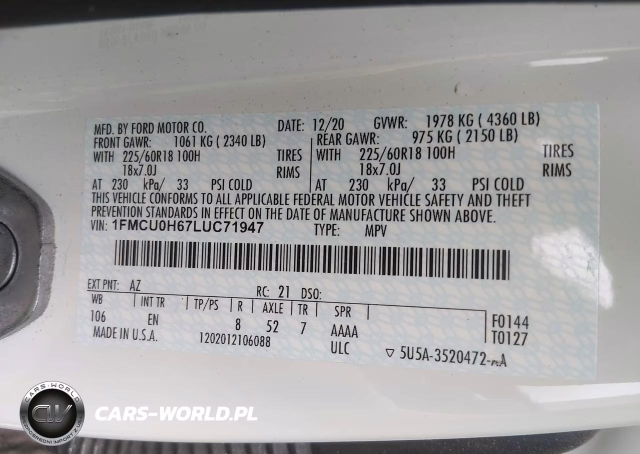 2020 Ford Escape Sel VIN:1FMCU0H67LUC71947 - 9
