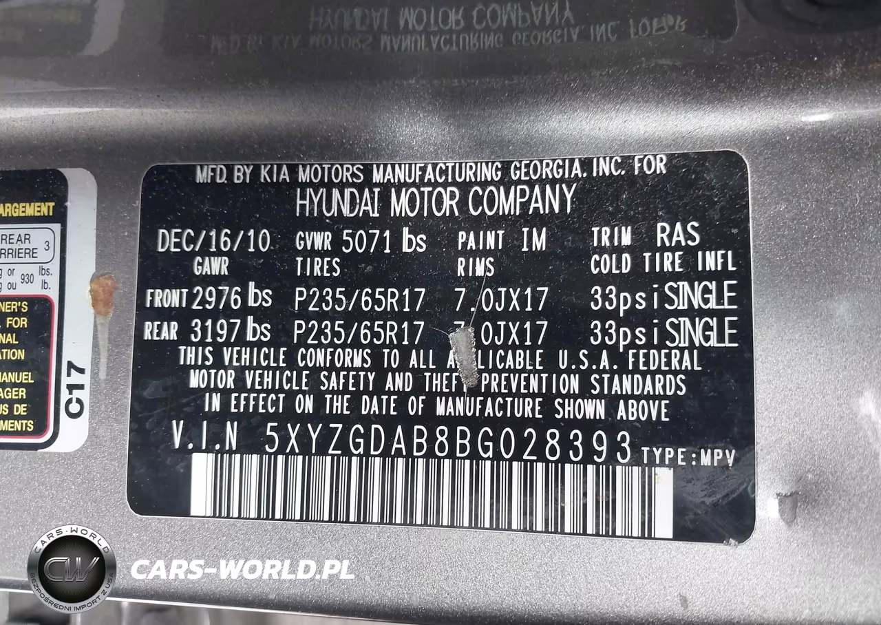 2011 Hyundai Santa Fe Gls VIN:5XYZGDAB8BG028393 - 9