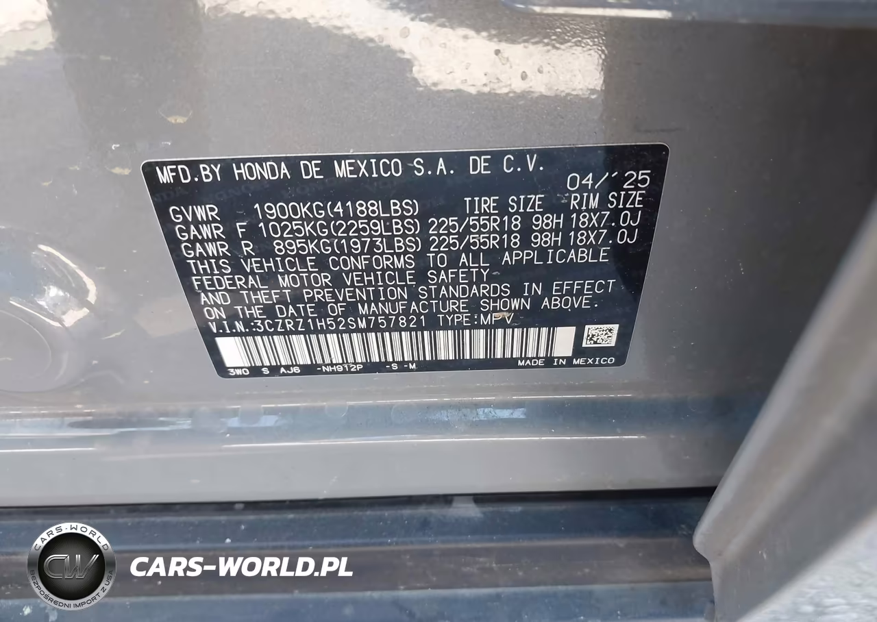 2025 Honda Hr-V 2Wd Sport VIN:3CZRZ1H52SM757821 - 9