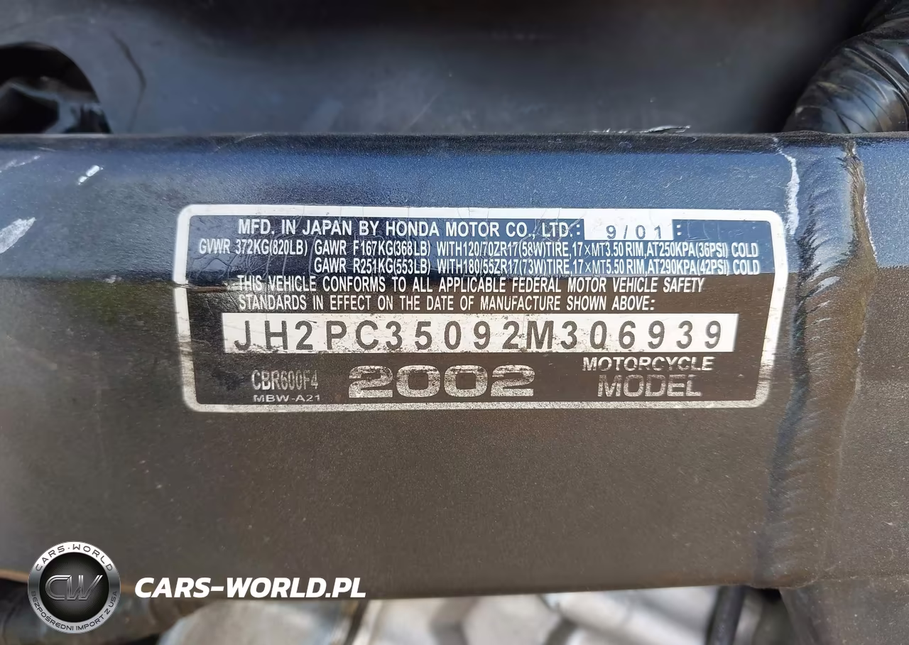 2002 Honda Cbr600 F4 VIN:JH2PC35092M306939 - 10